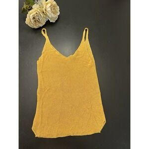 Grey Violet NWOT Boutique Gold Yellow Metallic Thread Knit Sleeves Tank Blouse S
